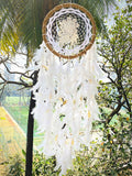 White Flower with Wreath Ring Large Dream Catcher