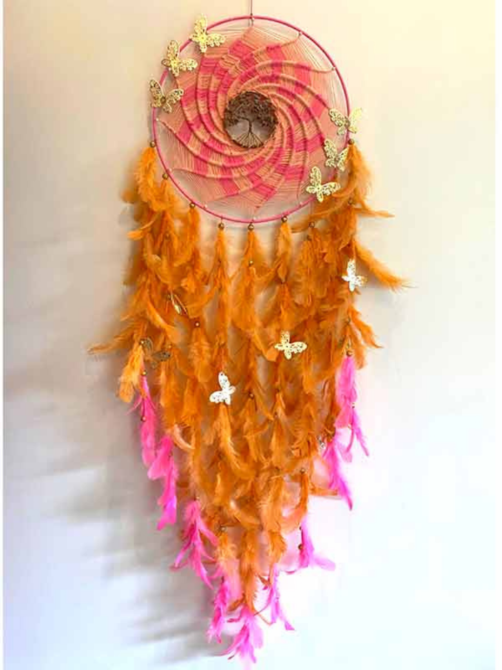 Peachy Pink with Butterflies Large Dream Catcher