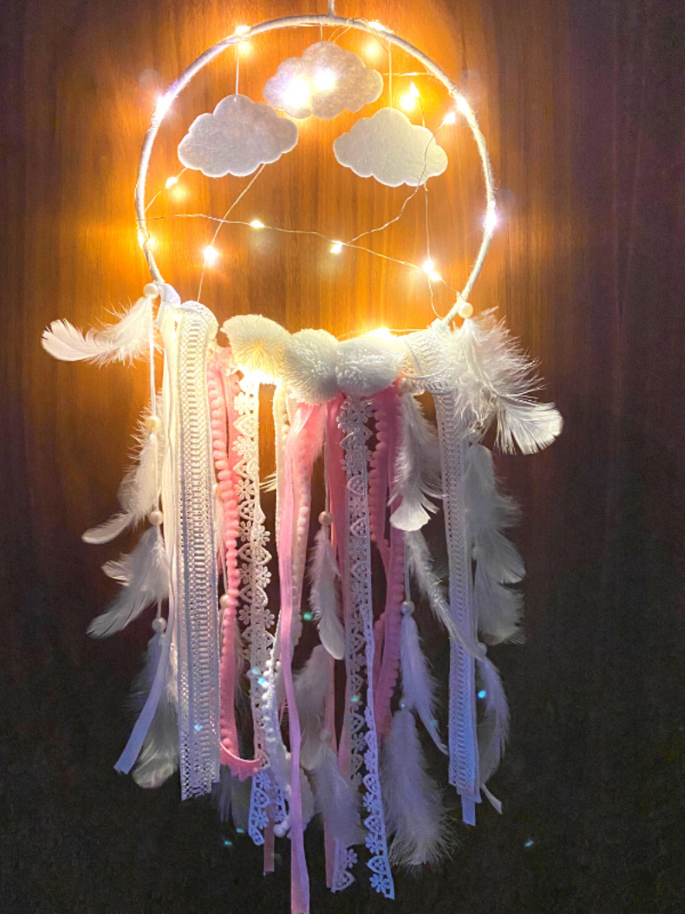 Pink Clouds with LED Lights Dream Catcher