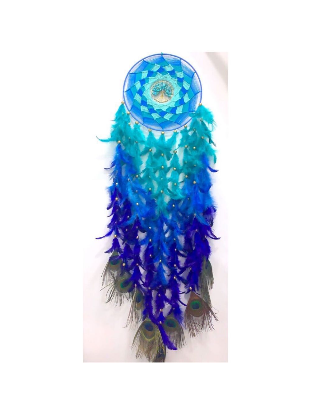 Tibet Tree With Peacock Feathers Large Dream Catcher
