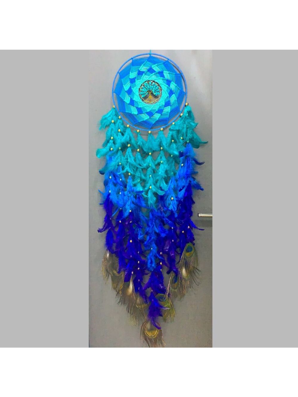 Tibet Tree With Peacock Feathers Large Dream Catcher