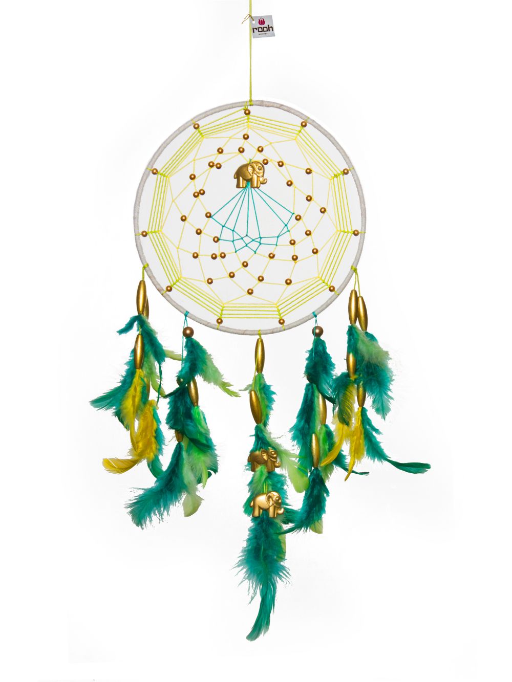 Green & Yellow with Gold Elephants Dream Catcher